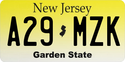 NJ license plate A29MZK