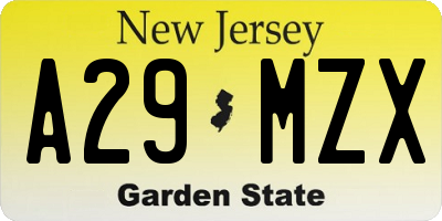 NJ license plate A29MZX