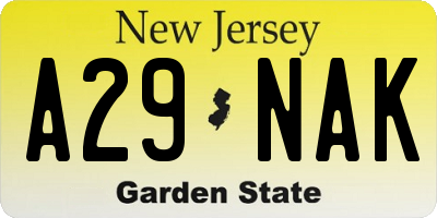 NJ license plate A29NAK