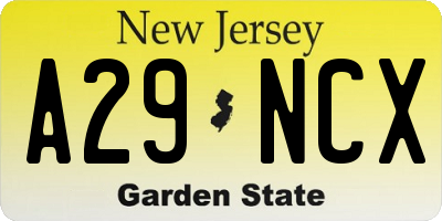 NJ license plate A29NCX