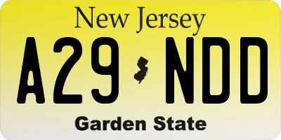 NJ license plate A29NDD