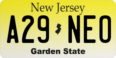 NJ license plate A29NEO