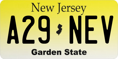NJ license plate A29NEV