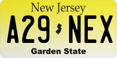 NJ license plate A29NEX