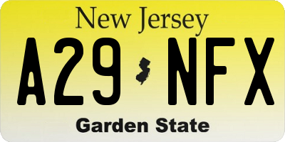 NJ license plate A29NFX