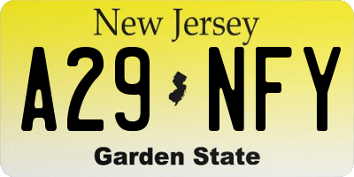 NJ license plate A29NFY
