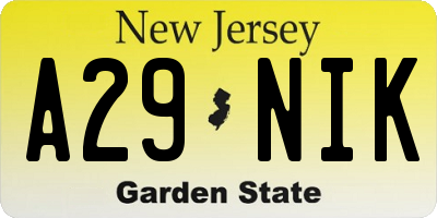 NJ license plate A29NIK