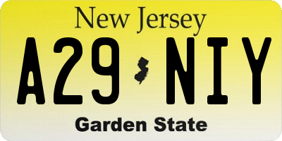 NJ license plate A29NIY
