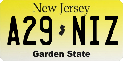 NJ license plate A29NIZ