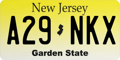 NJ license plate A29NKX