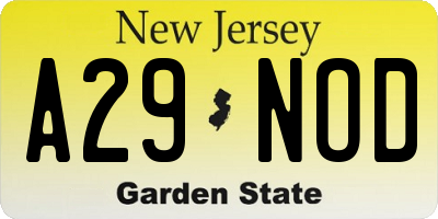 NJ license plate A29NOD