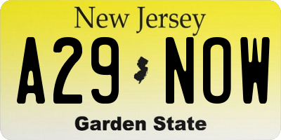 NJ license plate A29NOW