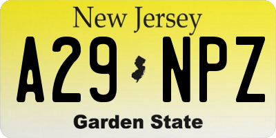 NJ license plate A29NPZ