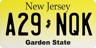NJ license plate A29NQK