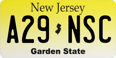 NJ license plate A29NSC