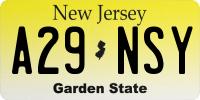 NJ license plate A29NSY