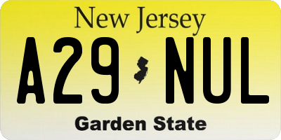 NJ license plate A29NUL