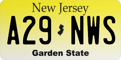 NJ license plate A29NWS