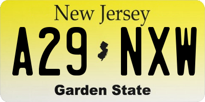 NJ license plate A29NXW