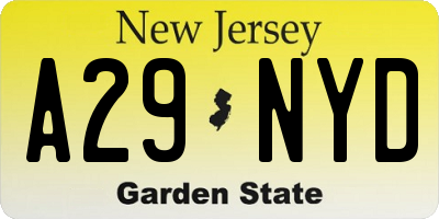 NJ license plate A29NYD