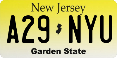 NJ license plate A29NYU