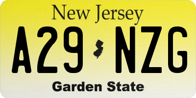 NJ license plate A29NZG
