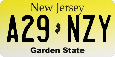 NJ license plate A29NZY