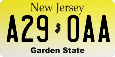 NJ license plate A29OAA
