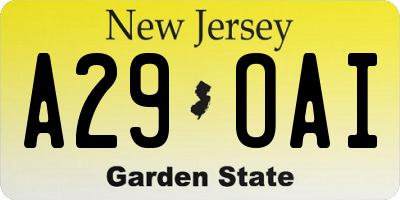 NJ license plate A29OAI