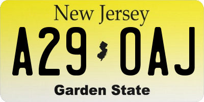 NJ license plate A29OAJ