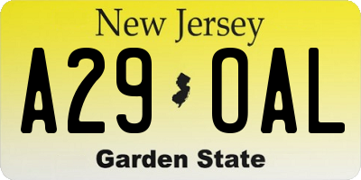 NJ license plate A29OAL