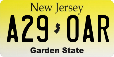 NJ license plate A29OAR