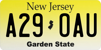NJ license plate A29OAU