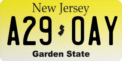 NJ license plate A29OAY