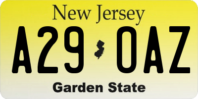 NJ license plate A29OAZ