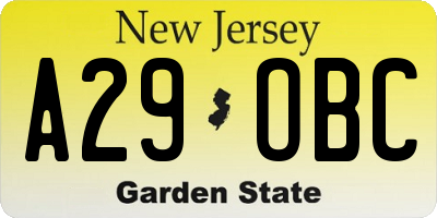 NJ license plate A29OBC