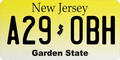 NJ license plate A29OBH