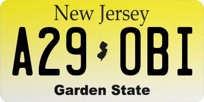 NJ license plate A29OBI