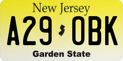 NJ license plate A29OBK