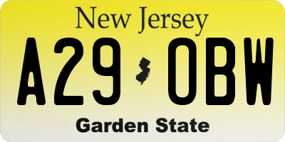 NJ license plate A29OBW