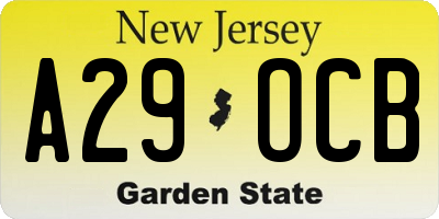 NJ license plate A29OCB