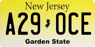 NJ license plate A29OCE