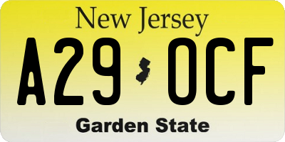 NJ license plate A29OCF