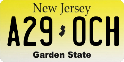 NJ license plate A29OCH
