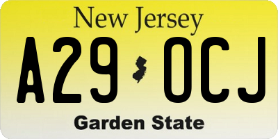 NJ license plate A29OCJ