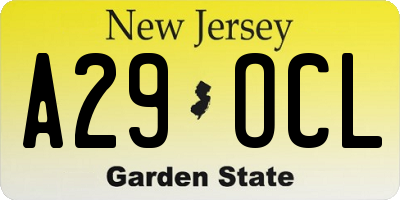 NJ license plate A29OCL