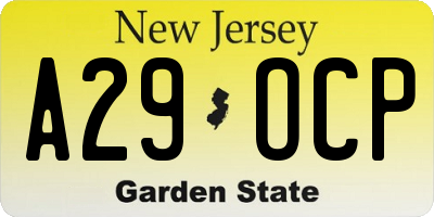 NJ license plate A29OCP
