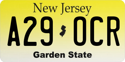 NJ license plate A29OCR