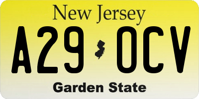 NJ license plate A29OCV