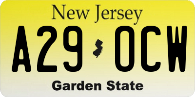 NJ license plate A29OCW